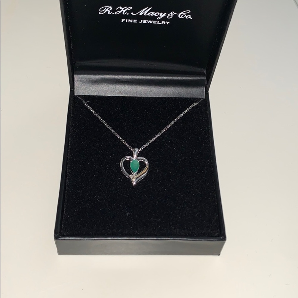 Emerald & Diamond Heart Pendant & Sterling Silver